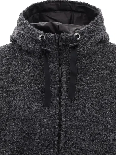 Junya Watanabe Textured Drawstring Zipped Hoodie Sweatshirts Grey