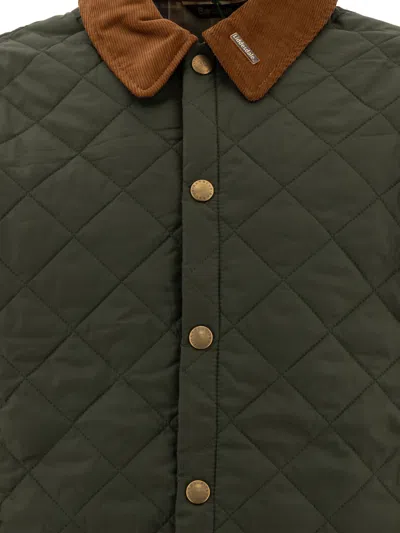 Barbour Quilted Long Length Jackets With Contrast Collar In Green