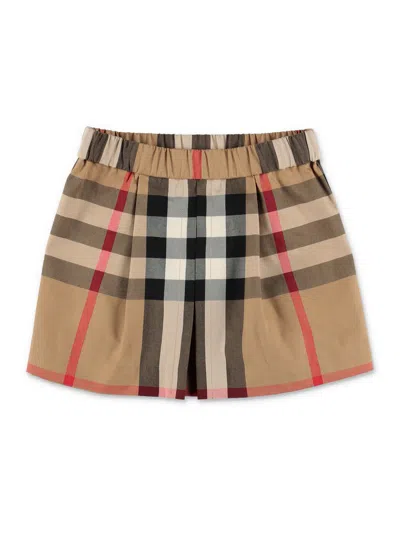 Burberry Skirt In Cotton Jersey With Elastic Waistband In Classic Check With Front Pleat In Black
