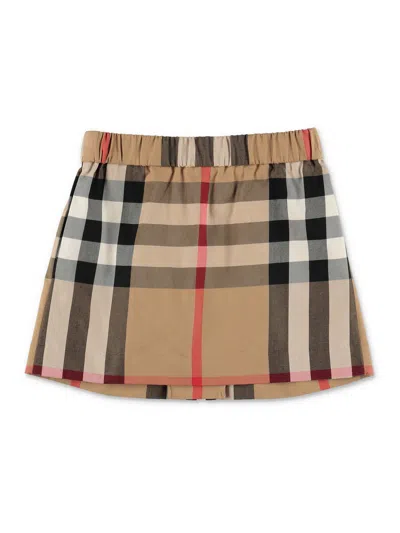 Burberry Skirt In Cotton Jersey With Elastic Waistband In Classic Check With Front Pleat In Black