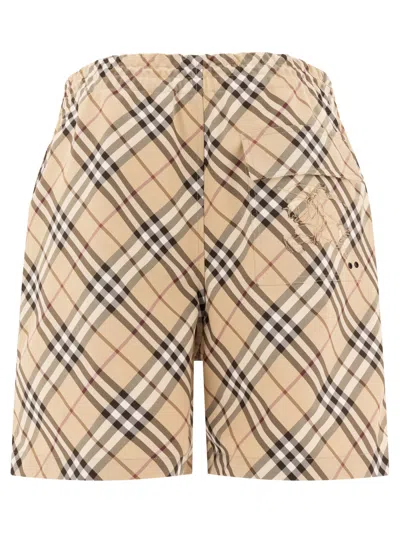 Burberry Drawstring Waistband Check Shorts With Embroidered Detail