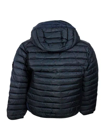 Stone Island 100 Gram Padded Down Jacket Made Of Recycled Crunchy Nylon. Zip Closure, Hood And Logo On The Sleeve In Blue