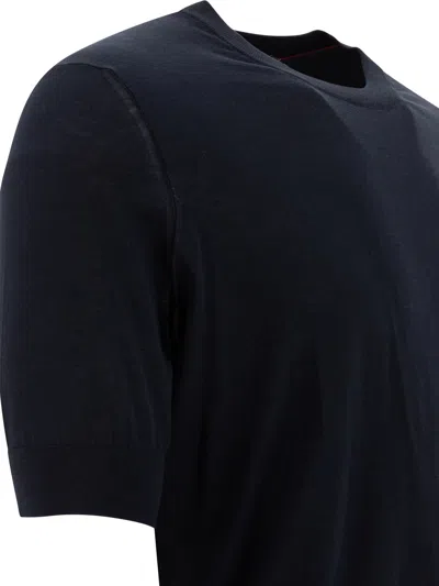 Brunello Cucinelli T-shirt In Maglia Fine Con Trama Fiammata T-shirts Blue