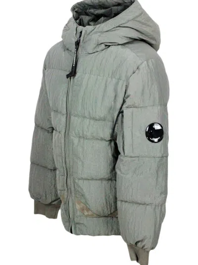 C.p. Company Down Jacket In Real Goose Down In Saint-peter Fabric In Wrinkled Effect Garment Dyed. Full Zip Closu In Green
