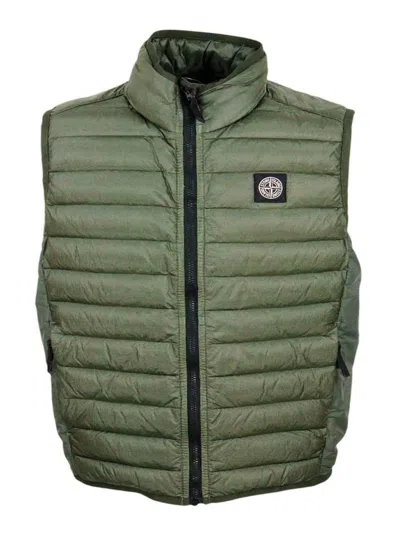 Stone Island 100 Gram Padded Sleeveless Down Vest Made Of Recycled Crisp Nylon. Zip Closure And Logo On The Chest In Green