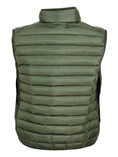 Stone Island 100 Gram Padded Sleeveless Down Vest Made Of Recycled Crisp Nylon. Zip Closure And Logo On The Chest In Green