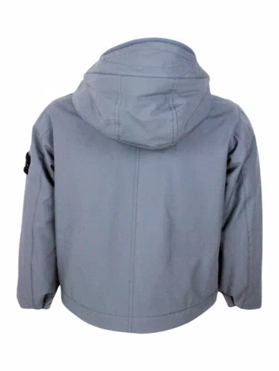 Stone Island Padded Jacket With Hood In Technical Fabric Made With Recycled Bottles E.dye Technology With Primalo In Blue