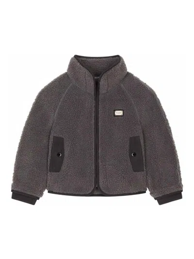 Dolce & Gabbana Faux Fur Jacket With Branded Tag In Black
