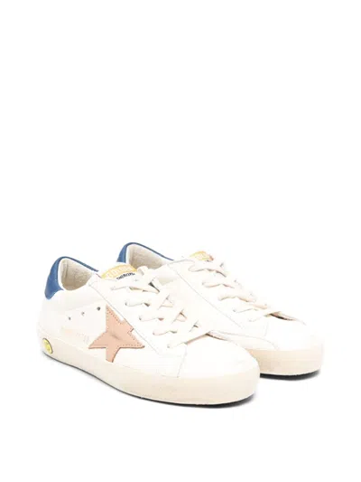 Golden Goose Junior Super-star In Nappa Leather With A Beige Star And Blue Heel Tab In White