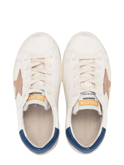 Golden Goose Junior Super-star In Nappa Leather With A Beige Star And Blue Heel Tab In White