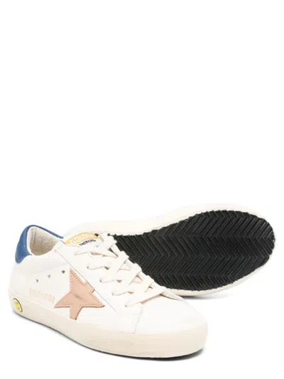 Golden Goose Junior Super-star In Nappa Leather With A Beige Star And Blue Heel Tab In White