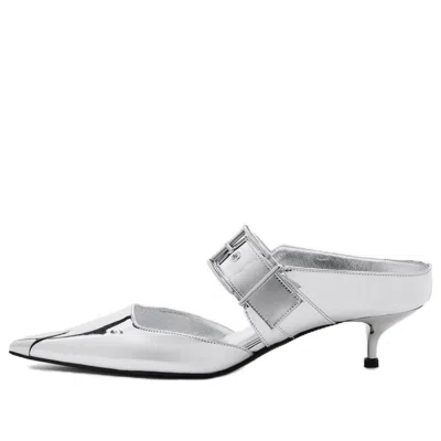 Alexander Mcqueen Pointed-toe Buckle-detailed Mules In Silver