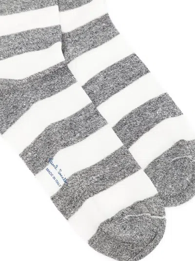 Paul Smith Grey And Ecru Marl Linen-blend Striped Socks Black In Gray