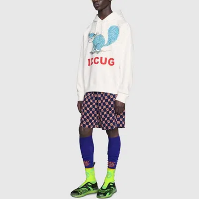 Gucci Gg Hexagon Silk Crepe Shorts 'blue Ivory' In Multi