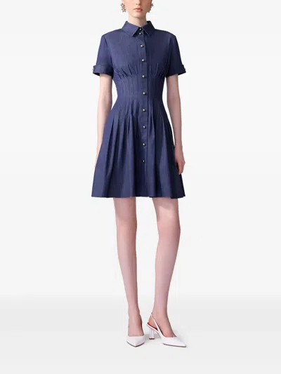 Carolina Herrera Pintuck Waist Stretch Denim Shirtdress In Blue
