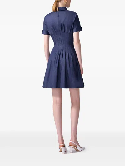 Carolina Herrera Pintuck Waist Stretch Denim Shirtdress In Blue