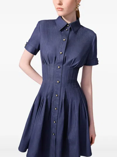 Carolina Herrera Pintuck Waist Stretch Denim Shirtdress In Blue