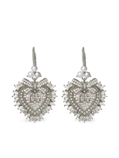 Dolce & Gabbana 18kt White Gold Devotion Diamond Earrings In Metallic