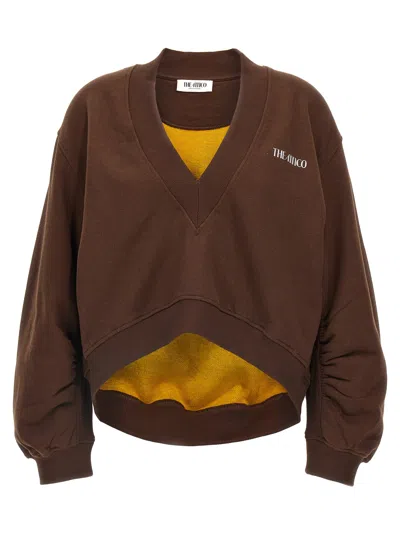 Attico Brown Cropped Sweatshirt With V Neck And Logo Lettering On The Front In Cotton Woman In Brown