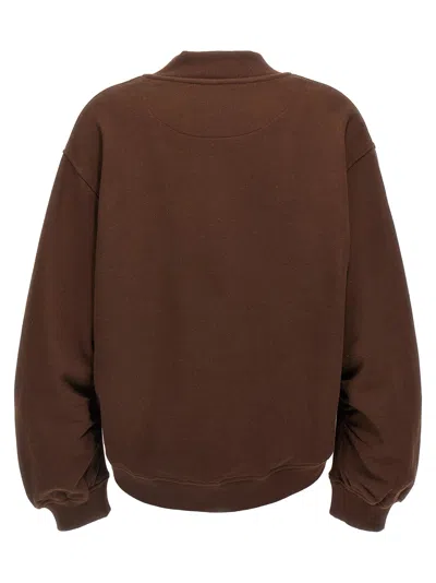 Attico Brown Cropped Sweatshirt With V Neck And Logo Lettering On The Front In Cotton Woman In Brown