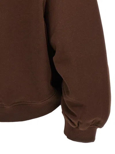 Attico Brown Cropped Sweatshirt With V Neck And Logo Lettering On The Front In Cotton Woman In Brown