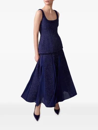 Carolina Herrera Embellished Tweed Midi Skirt In Blue