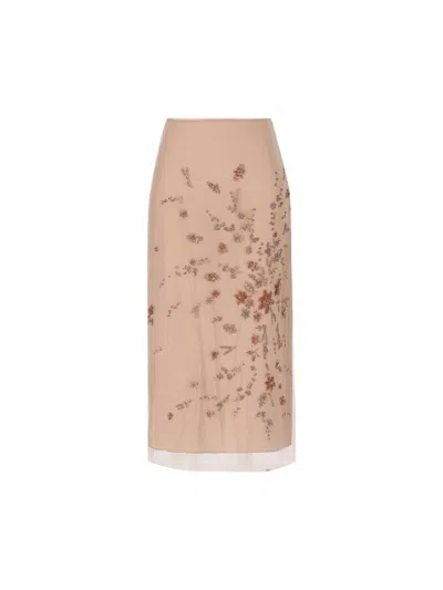 Fendi Embroidered Tulle Maxi Skirt With Sheer Overlay