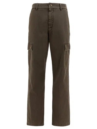 Burberry Cargo Trousers With Belt Loops And Stitch Detailing In Brown