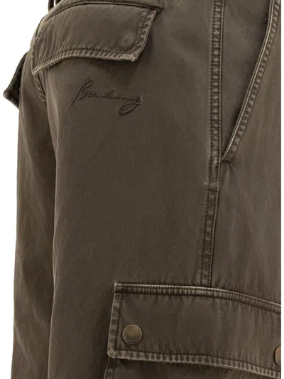 Burberry Cargo Trousers With Belt Loops And Stitch Detailing In Brown
