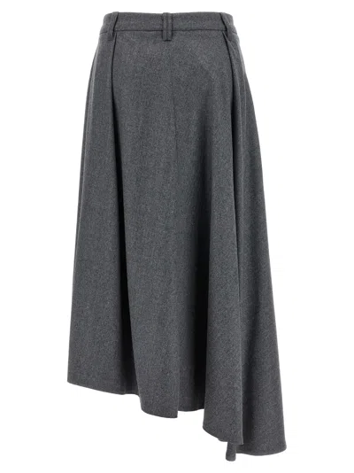 Brunello Cucinelli Wool Skirt With Asymmetrical Hem And Pleated Design In Gray