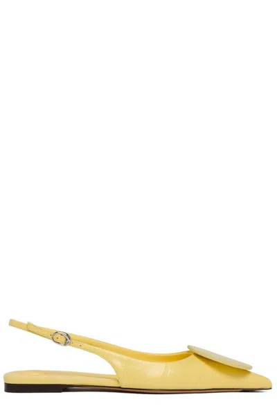 Jacquemus Quilted Buckle Flat Pointed Toe Shoes In Yellow