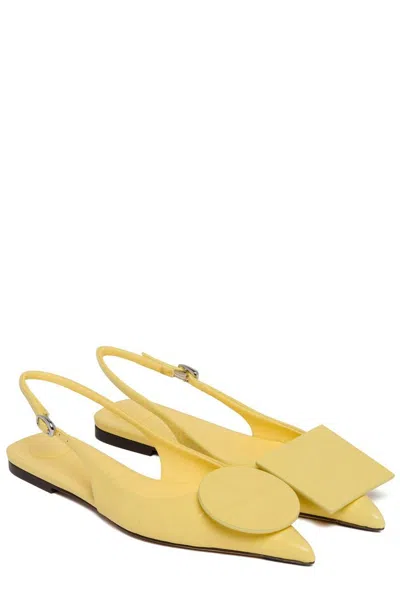 Jacquemus Quilted Buckle Flat Pointed Toe Shoes In Yellow