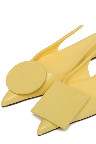 Jacquemus Quilted Buckle Flat Pointed Toe Shoes In Yellow