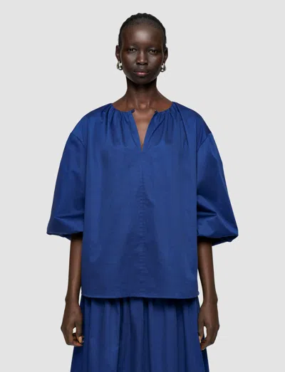 Joseph Womens Cobalt Godin Balloon-sleeve Cotton-sateen Blouse