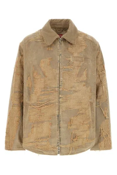 Diesel Jacket In Overdyed Floating-thread Denim In Neutral