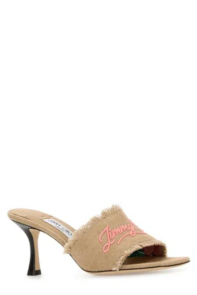 Jimmy Choo Sabot Alexia 70 In Tessuto Beige  Donna