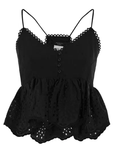 Weekend Max Mara Broderie Anglaise Peplum Top With Spaghetti Straps
