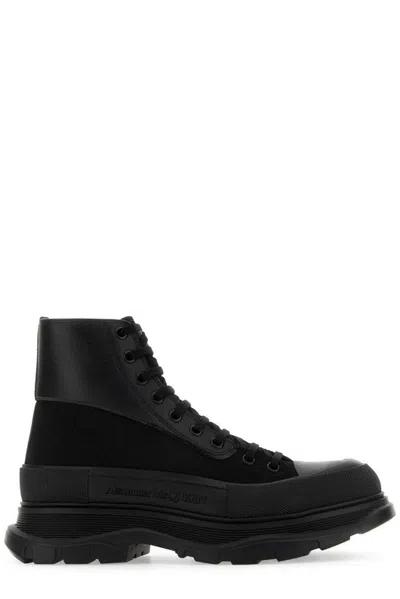Alexander Mcqueen Black Canvas And Leather Boxer Ankle Boots