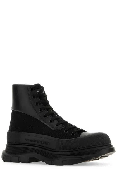 Alexander Mcqueen Black Canvas And Leather Boxer Ankle Boots