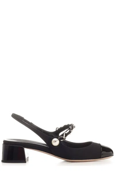 Miu Miu Black Canvas And Leather Pumps