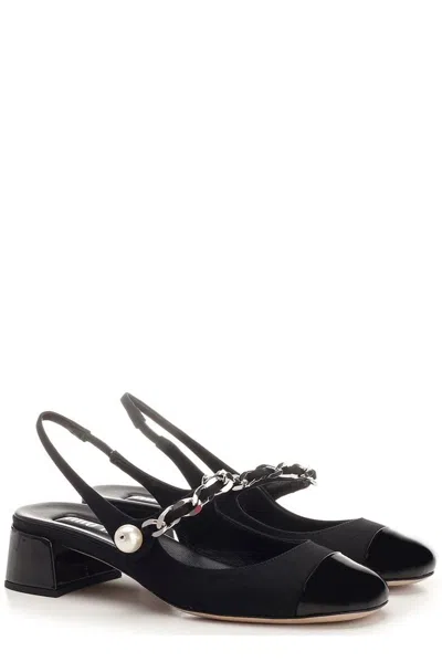 Miu Miu Black Canvas And Leather Pumps