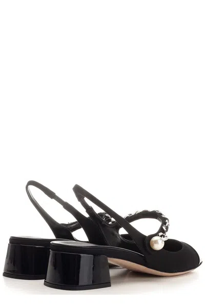 Miu Miu Black Canvas And Leather Pumps