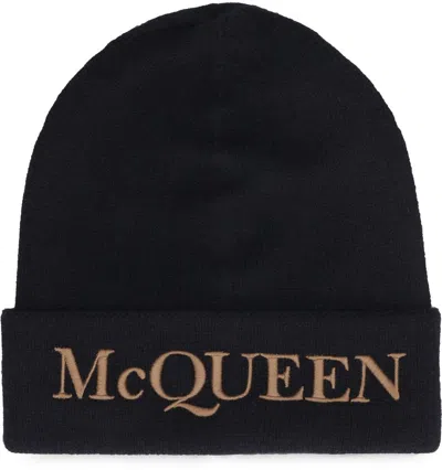 Alexander Mcqueen Embroidered-logo Ribbed Beanie