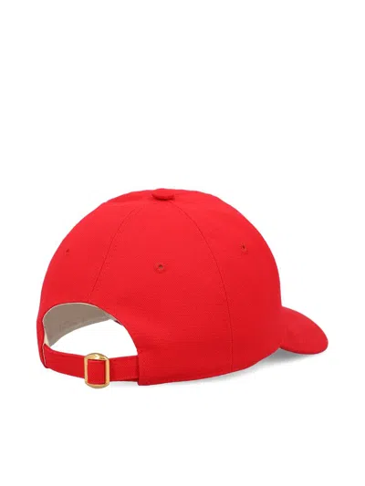 Valentino Black Cotton Baseball Cap In Red