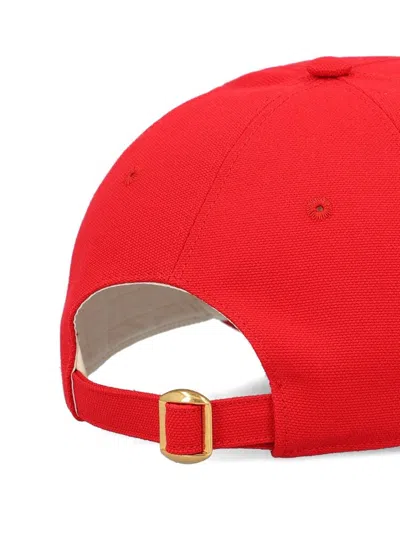 Valentino Black Cotton Baseball Cap In Red