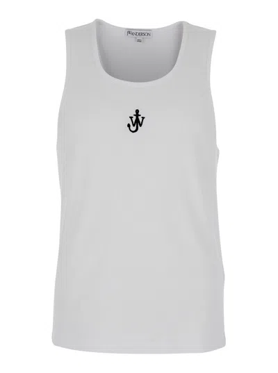 Jw Anderson White Sleeveless Top With Logo Embroidery On The Front