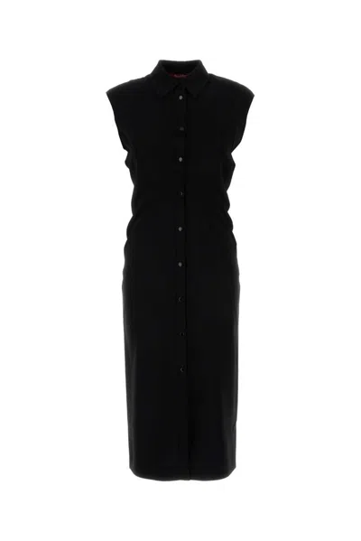 Mm Studio Black Crepe Sughero Shirt Dress In Black