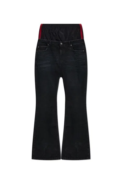 Balenciaga Layered Shell-trimmed Distressed Flared Jeans In Black