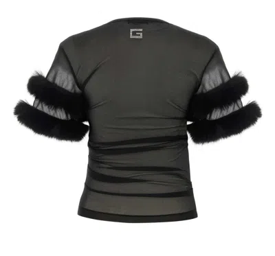 Gucci Sleeved Crewneck With Fur Trim And Ruched Detailing In Black