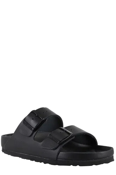 Birkenstock Black Leather Arizona Bs Slippers In Black